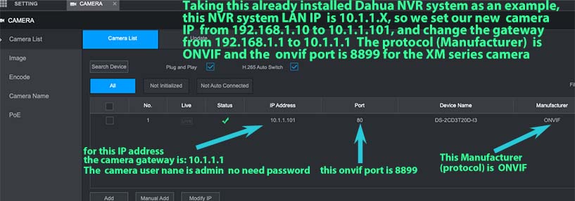 IP camera setting to general NVR